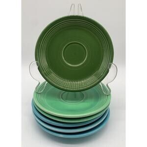 Vtg 6 Fiestware Saucers Assorted Colors Including HTF Forrest Green